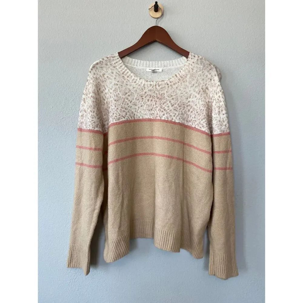 BeachLunchLounge Leopard Colorblock Sweater XXL Cozy Soft Knit Neutral Pullover
